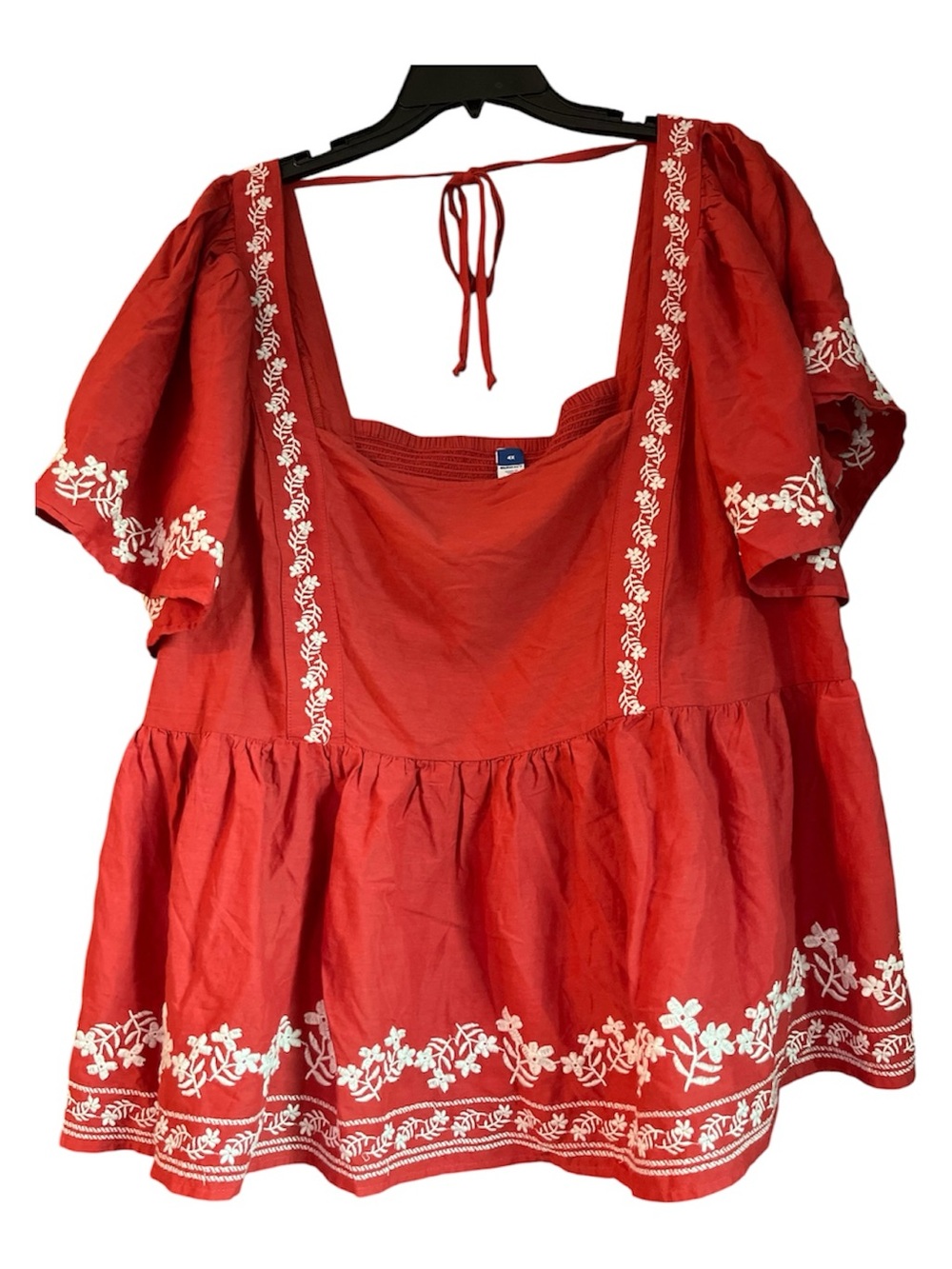 Old Navy Red Embroidered Peasant Tunic Top Size 4X Plus Size Fashion